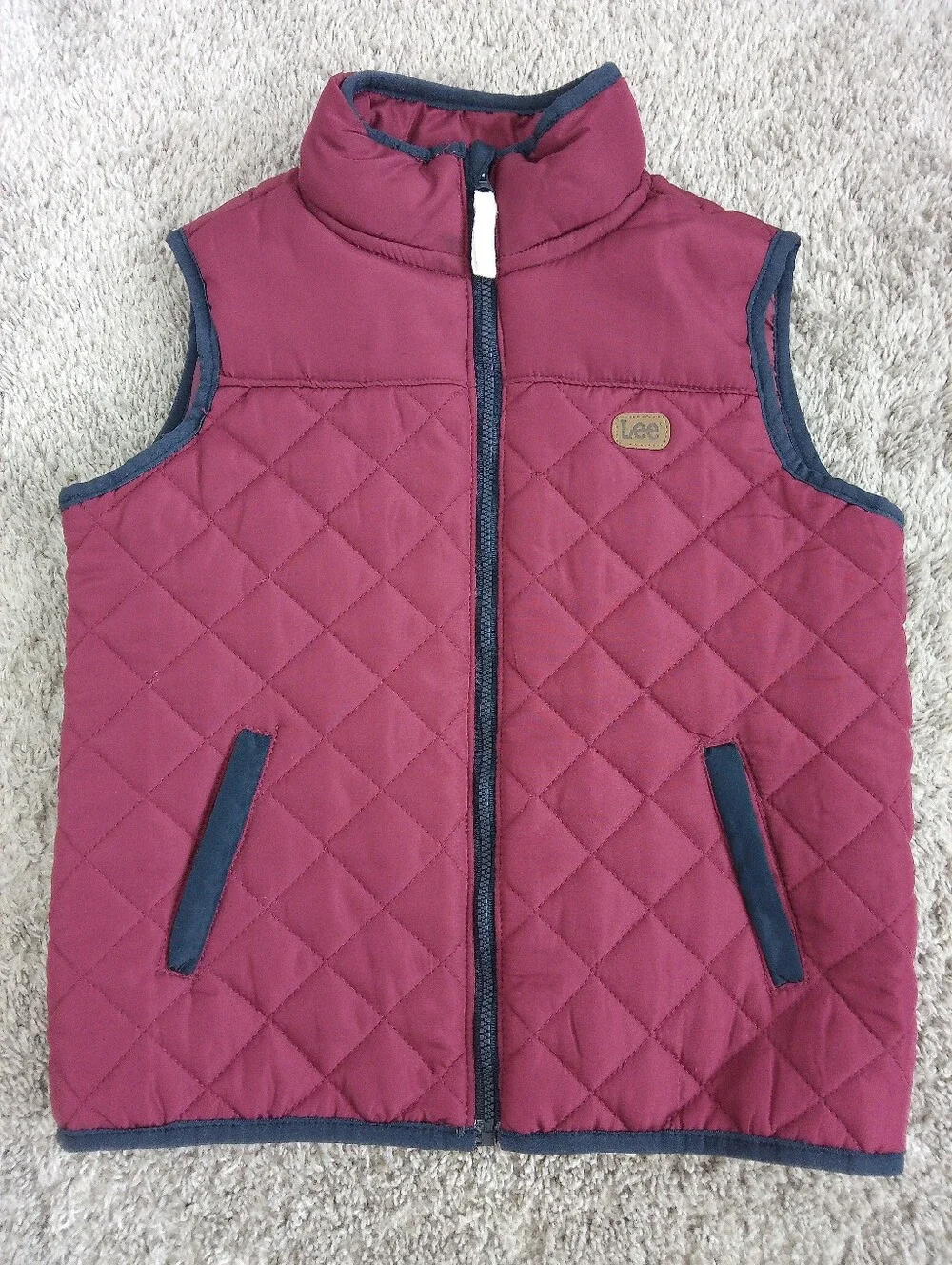 Toddler Boys Lee Quilted Burgundy Vest with Navy Jogger Pants and Shirt-Size 4T.